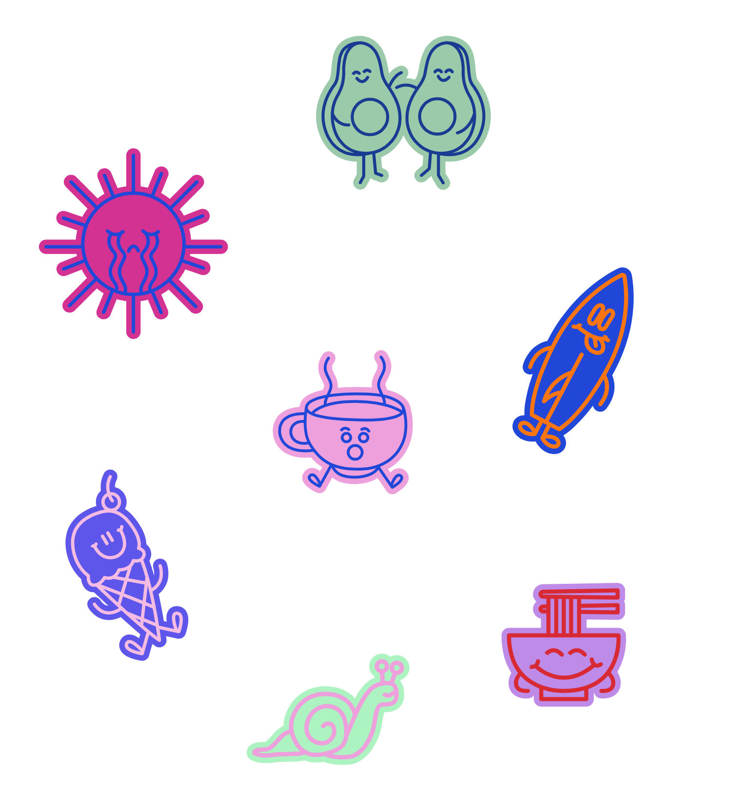 Food and drink character sticker illustrations