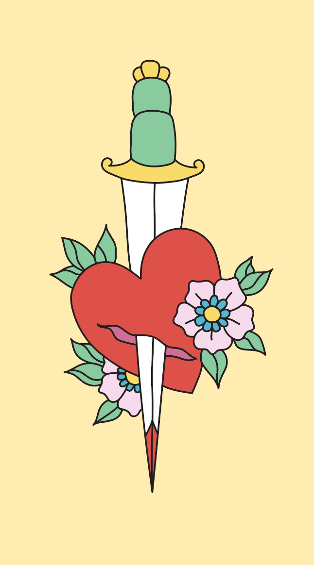 Heart and dagger tattoo-style illustration