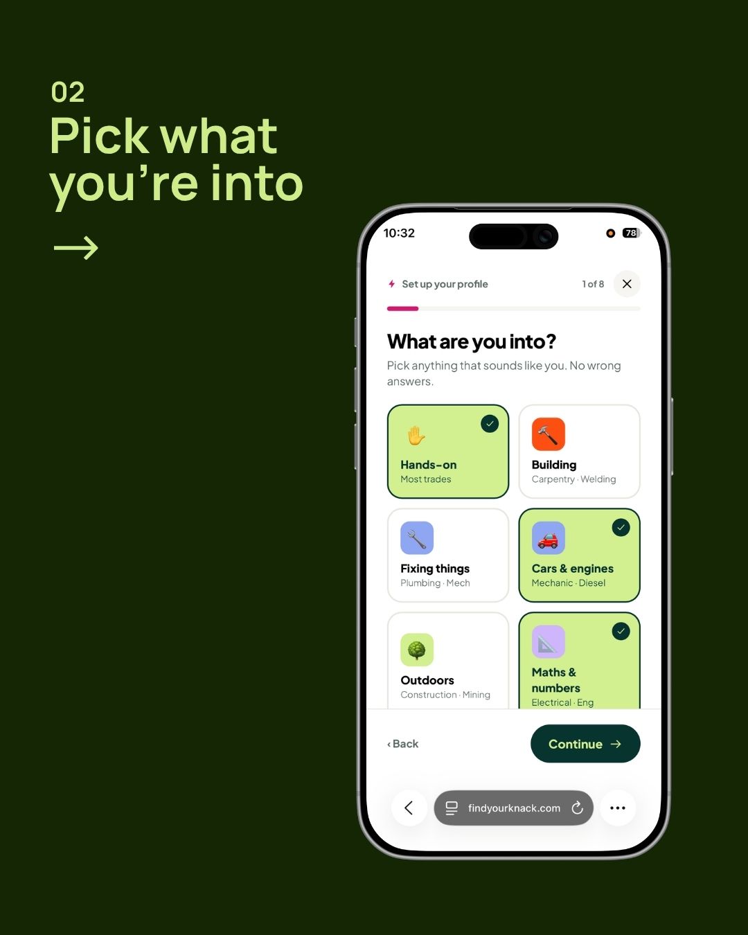 Knack app screen
